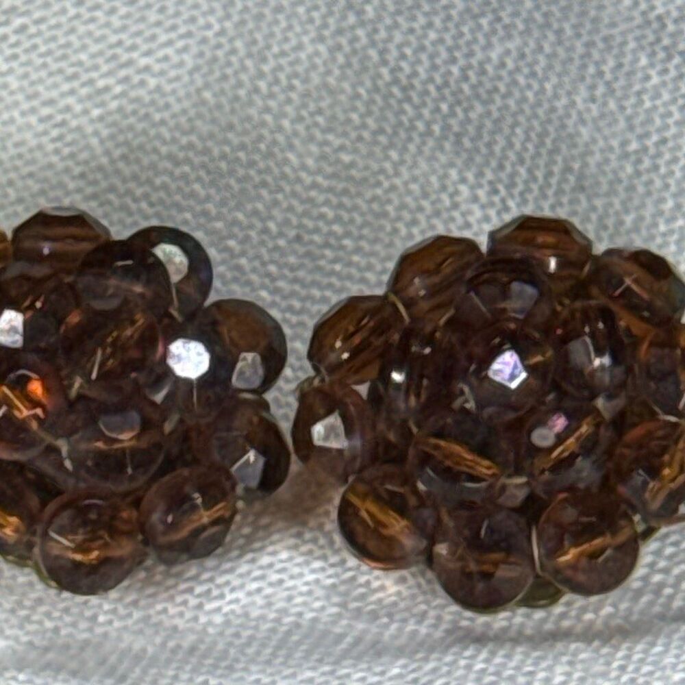 Vintage West Germany Root Beer Amber Glass Bead Clip On Earrings Mid Century